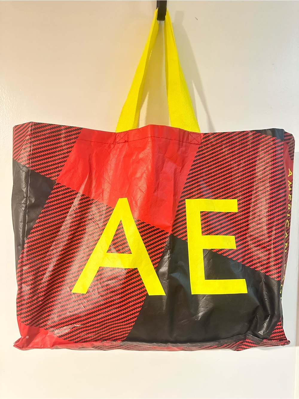 American Eagle Outfitters Red & Black Large Tote with Yellow AE Logo